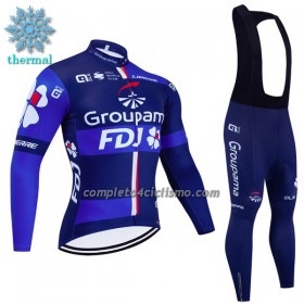 Completo Maglia ML + Pantaloncino con bretelle ML 2023 Groupama FDJ Winter Invernale Nero Blu